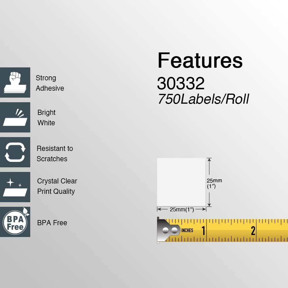 BETCKEY - Compatible DYMO 30332 (1" x 1") Square Multipurpose Labels - Compatible with DYMO Labelwriter 450, 4XL, NOT FIT 550 & 5XL [2 Rolls/1500 Labels] 02-rolls (1500 Labels)