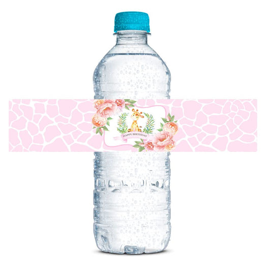 Watercolor Giraffe Birthday Themed Waterproof Water Bottle Sticker Wrappers 20 Wrap Around Labels Sized 1.75" x 8.5" by AmandaCreation