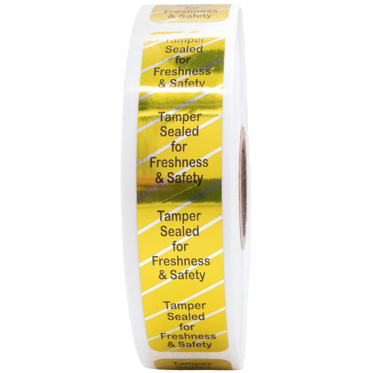 InStockLabels 500 Metallic Gold Tamper-Evident Food Seal Stickers, Labels for Food Containers (0.75 Inches x 3.5 Inches)