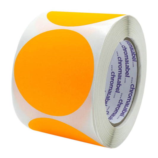 ChromaLabel 3 Inch Circle Sticker Labels, High Visibility Round Colored Stickers, Permanent Adhesive Labels - 500 Sticky Dots per Roll, Fluorescent Orange Dot Stickers 3"