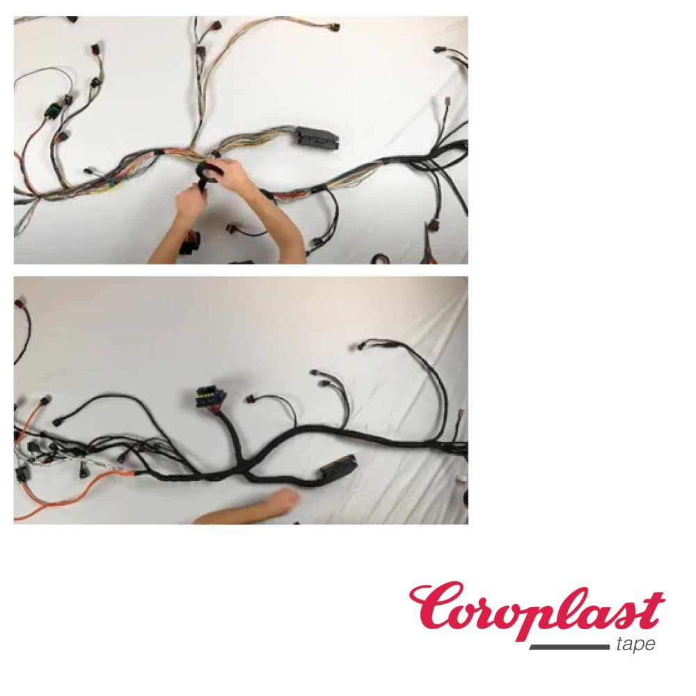 Eurotech Coroplast 651MSX-19-33-BLK PVC Wire Harness Tape, Acrylic Adhesive, Black, 0.15mm Thick, 19mm Width, 33m Length, Class A Abrasion Resistance, -25 to 125C