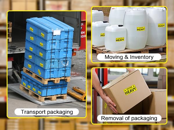 L LIKED Caution Heavy Sticker, 2 x 4 inch Yellow Heavy Special Handling Shipping Pallet Label Stickers, Caution Warning Labels for Shipping, Packing and Moving (300 Labels/Roll