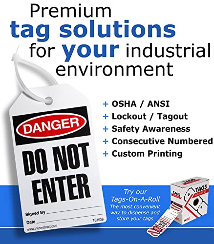 INCOM Manufacturing Lockout Tags-on-a-Roll, 6.25 Inch X 3 Inch X 10 Mil, Danger Do Not Operate, All-Weather DuraPly™ Stock, Waterproof and Tear-Resistant, Red/Black on White, 100 Pack, RT6025C