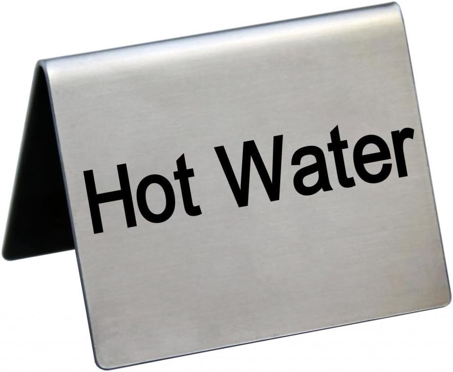 New Star Foodservice Stainless Steel Table Tent Sign (Silver (Hot Water), 2-Inch by 2-Inch (Set of 6)