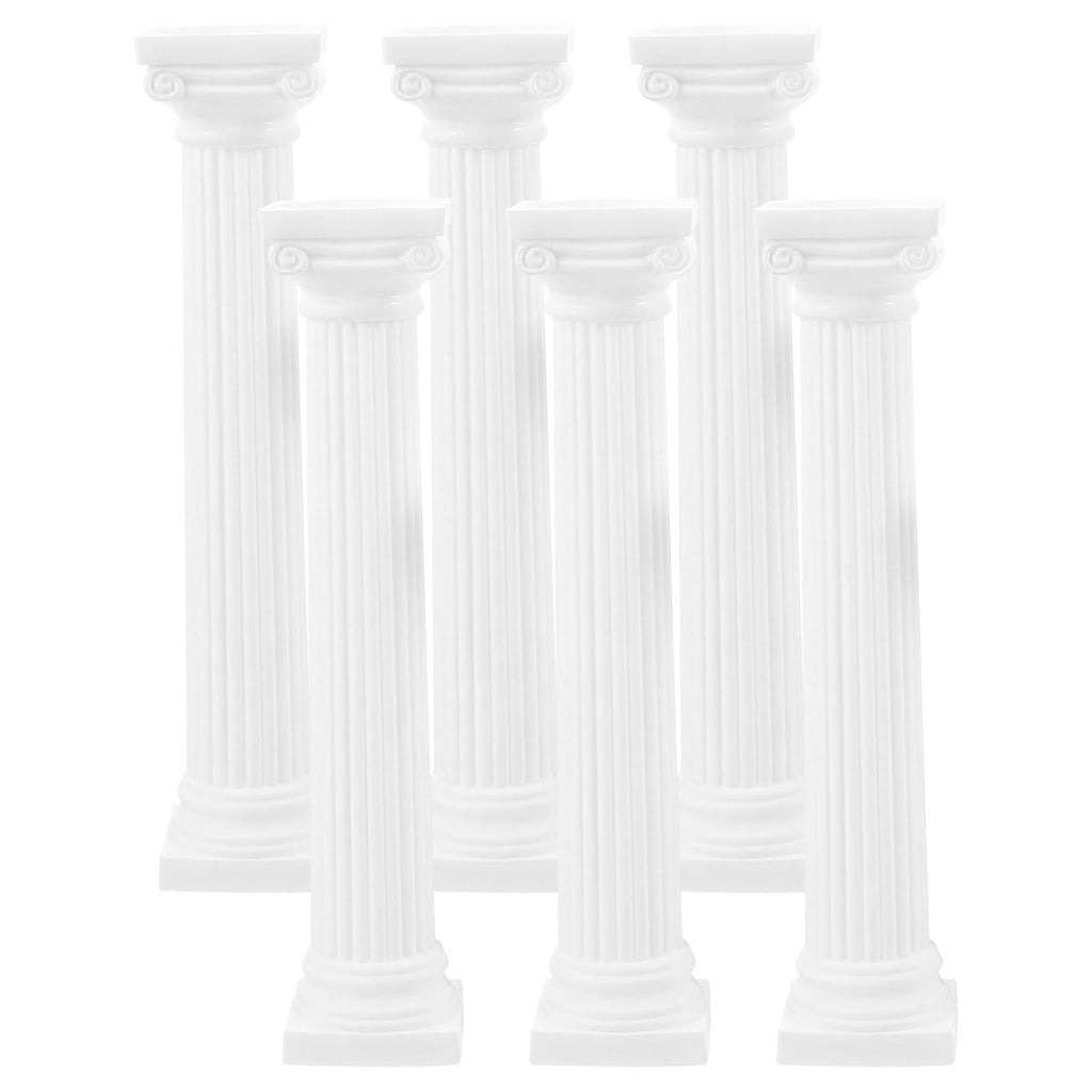 Totority Mini Roman Pillar Greek Columns, 6Pcs White Plastic Roman Column Set for Tiered Cakes Stacking, 6.7 Inch Miniature Pillars Decor for Wedding Photography Props
