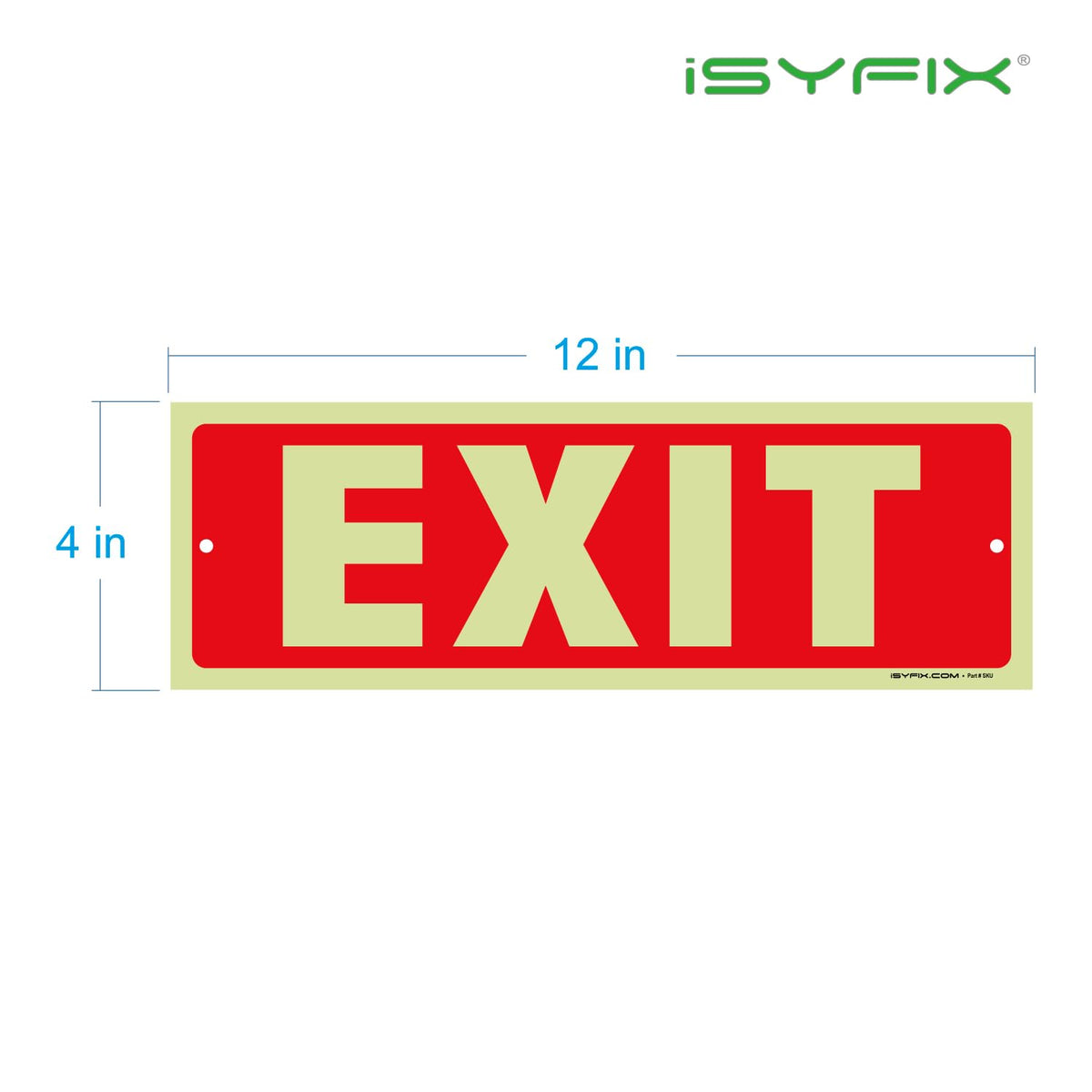 iSYFIX Exit Glow in the Dark Sign, 12x4 Inch, 12 Pack 12 Pk 12x4 Plastic Glow