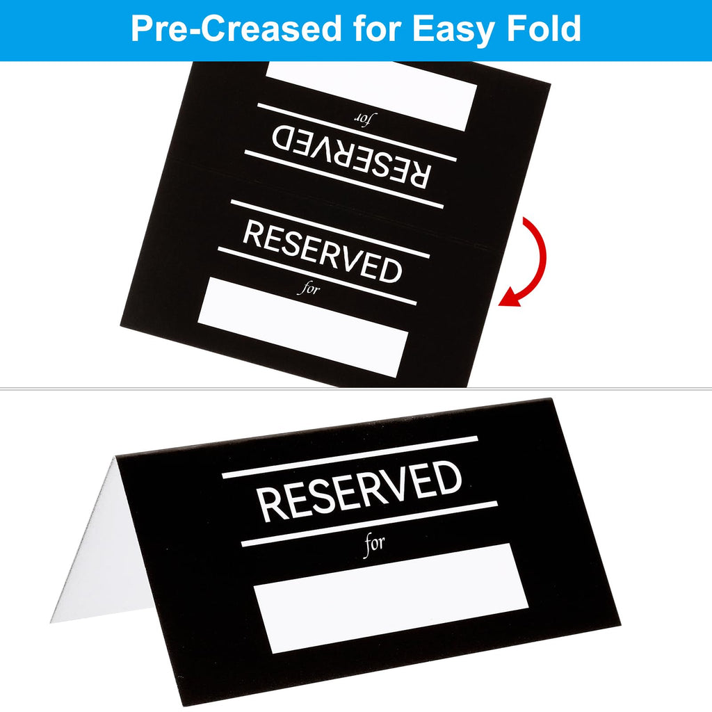 PATIKIL 40 Pack Reserved Table Signs, Double Sided Seating Name Cards Tables Tent Blank Card for Wedding Restaurant Party Event Foodservice, Black