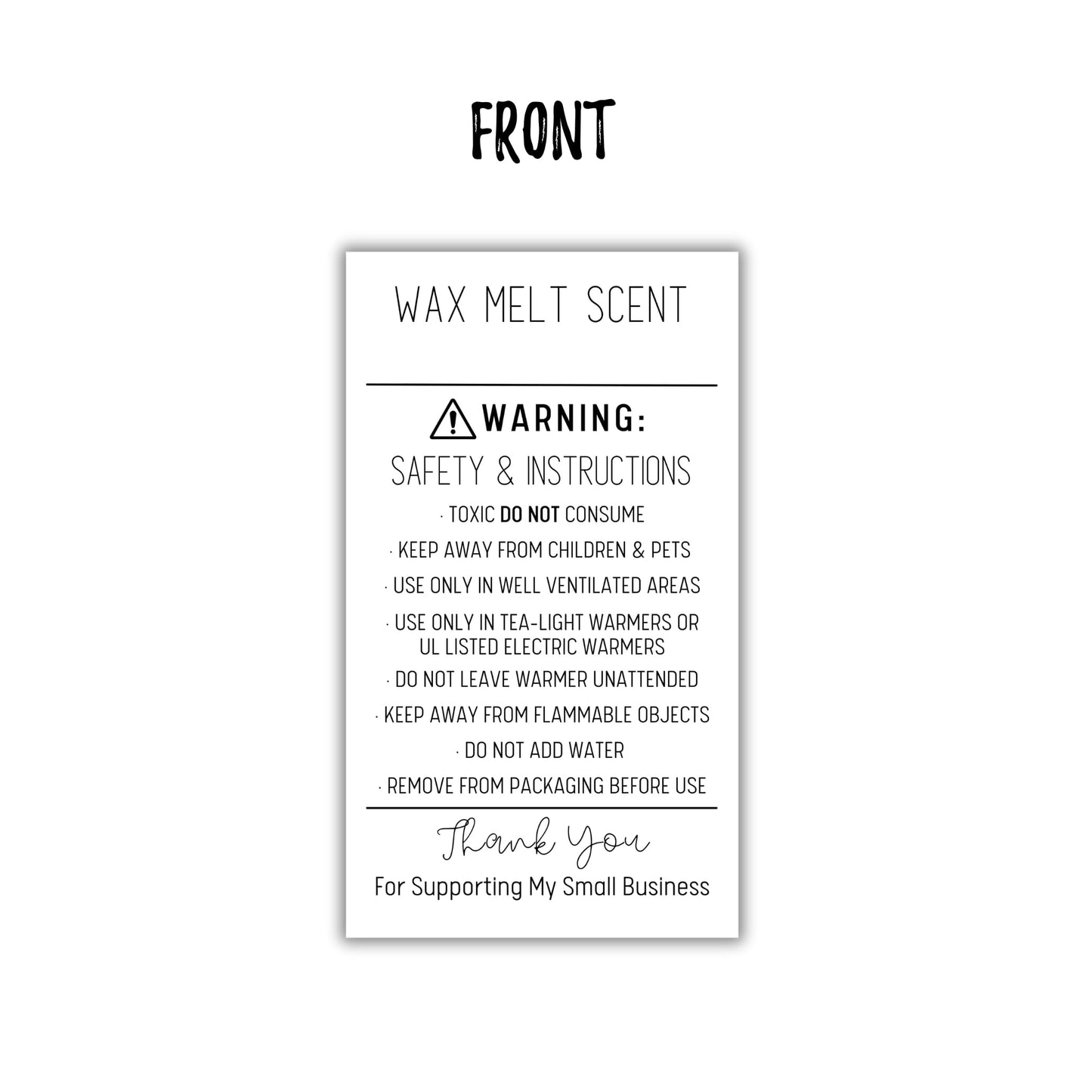 Wax Melt Scent Instruction Card Stickers 250 Pieces/roll 2 x 3.5” DIY Warning Labels Safety and Instructions Minimalist White