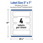Avery Outdoor Waterproof Rectangle Labels with Sure Feed Technology, 2" x 7", White Film, Print-to-the-Edge, Compatible with Laser Printers, 100 Labels Total