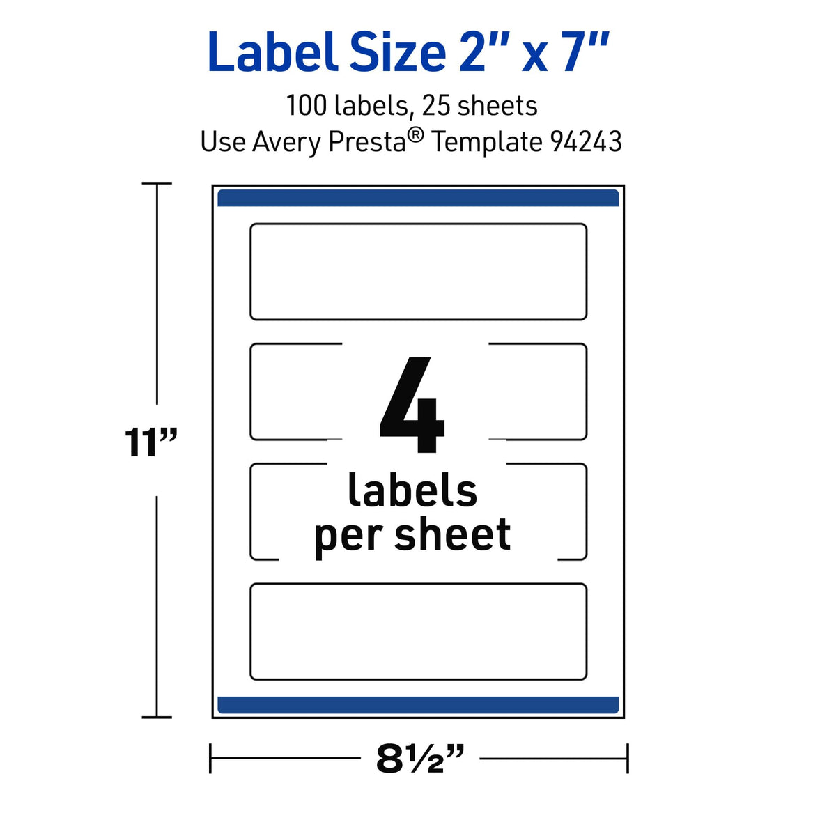Avery Outdoor Waterproof Rectangle Labels with Sure Feed Technology, 2" x 7", White Film, Print-to-the-Edge, Compatible with Laser Printers, 100 Labels Total