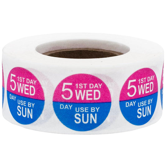 Dissolvable Wednesday Through Sunday 5 Day Food Rotation Labels Use by 3/4 Inch 500 Adhesive Stickers