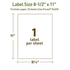 Avery Dissolvable Rectangle Sticker Paper, 8.5" x 11", Matte White, Laser/Inkjet Printable, 10 Labels Total, Freezer-Safe, Microwave-Safe, Refrigerator-Safe