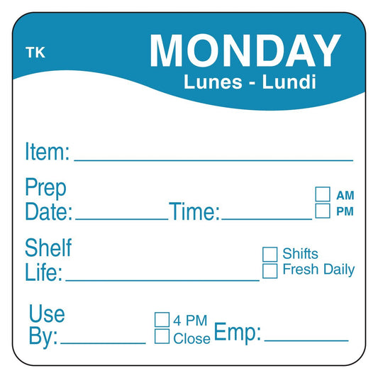 DayMark Safety Systems ToughMark IT114368-1-MON Trilingual Repositionable Label, Monday, 2" x 2", Blue, Roll of 500 2 x 2 inch