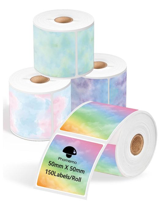 4 Rolls Phomemo M220 M110 Labels, Party Event Stickers, 1.96’’ x 1.96’’ Color Thermal Lable Compatible with Phomemo M110 M220 M221 M120 M200 M250 M150 Printer 1.96'' x 1.96'' 4 Rolls Square Labels