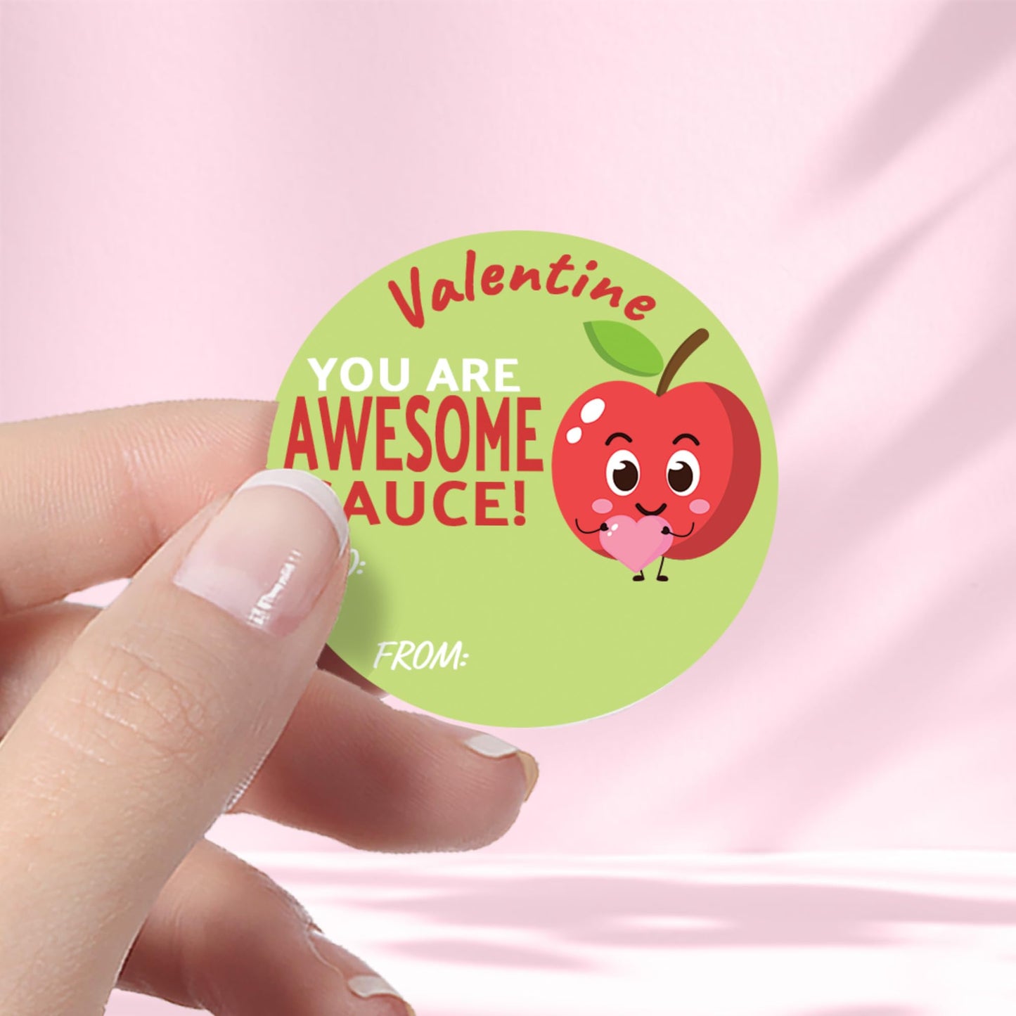 Awesome Sauce Valentine's Day Stickers for Kids, Apple Sauce to from Valentine Label Stickers - 40 Count