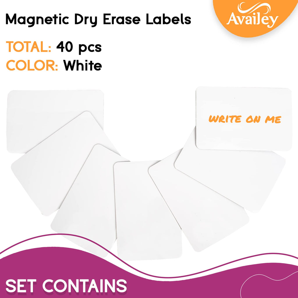 Availey 72 Pcs Magnetic Dry Erase Labels - 32 Pieces of 4 x 1.8 and 40 Pieces of 3 x 2 with Full White Front