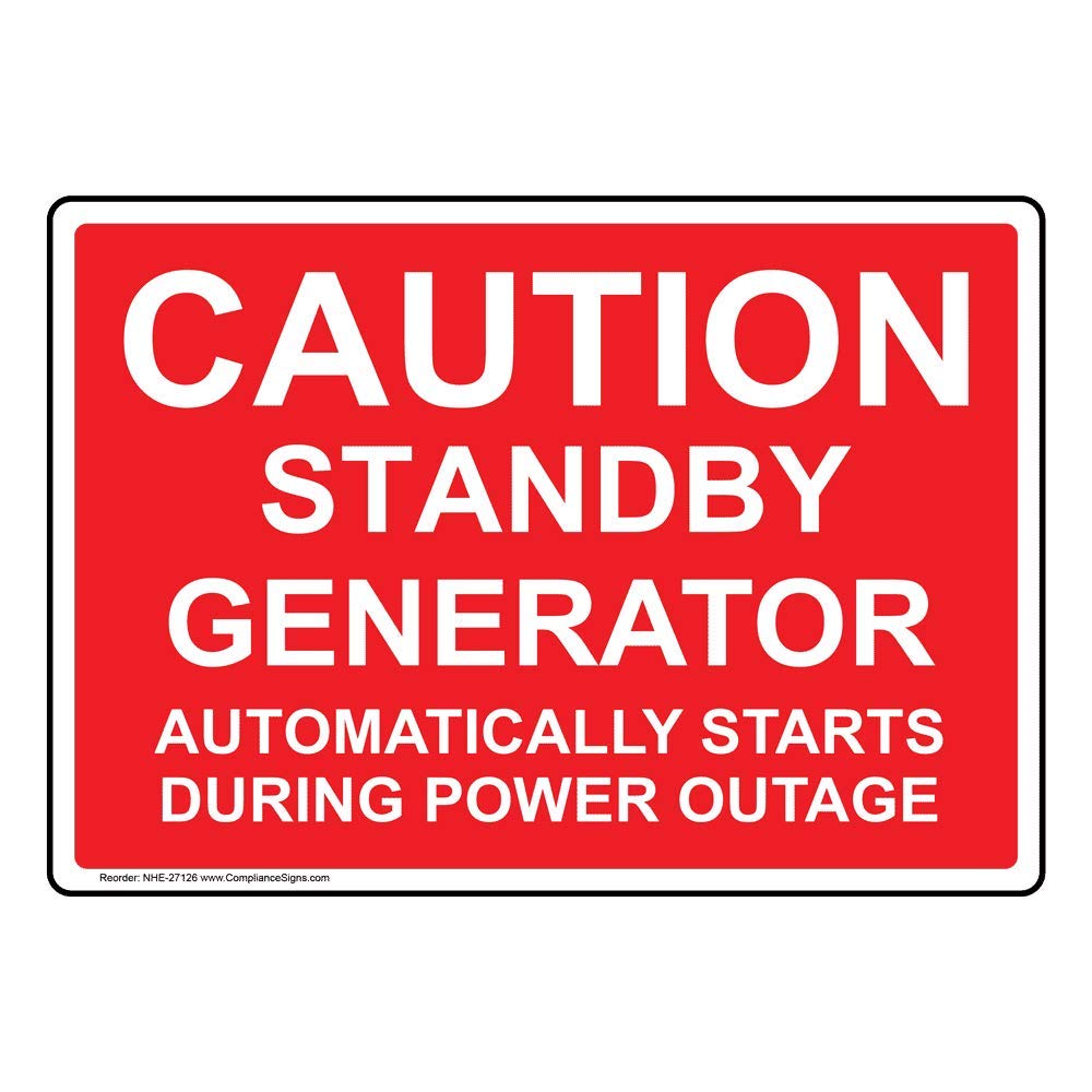ComplianceSigns.com Caution Standby Generator Automatically Starts Label Decal, 5x3.5 in. 4-Pack Vinyl for Electrical Industrial Notices Red 5" x 3.5" - 4 Pack Adhesive Vinyl
