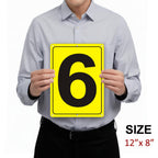 Number Sign 6 for Tennis Court, Numbered Sign for Parking Lots and Public Spaces, 12x8 inches Weatherproof and Easy to Install Metal Signs 12" x 8" YELLOW Numbered Sign 6