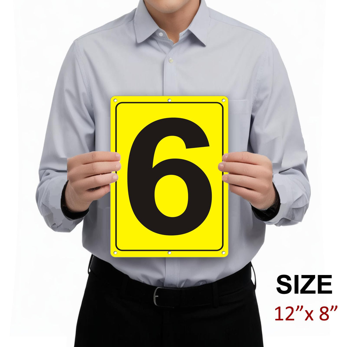 Number Sign 6 for Tennis Court, Numbered Sign for Parking Lots and Public Spaces, 12x8 inches Weatherproof and Easy to Install Metal Signs 12" x 8" YELLOW Numbered Sign 6