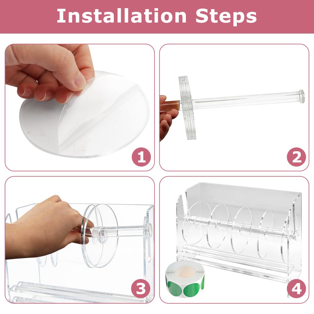 Acrylic Label Dispenser, Adjustable 6-Roll Label Organizer for Desktop 6 Disks