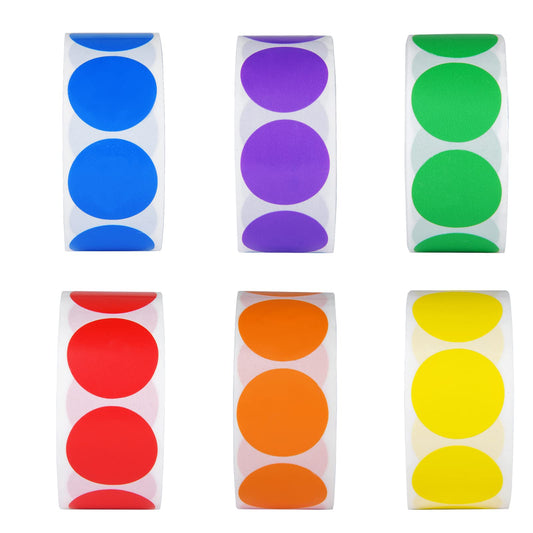 6 Colors 3000 Pieces Dot Stickers Color Code Circle Stickers Can Writing 1 Inch Office Supplies Stationery Sticker Garage Sale Sticker (6 Rolls, 500 Labels/Roll)