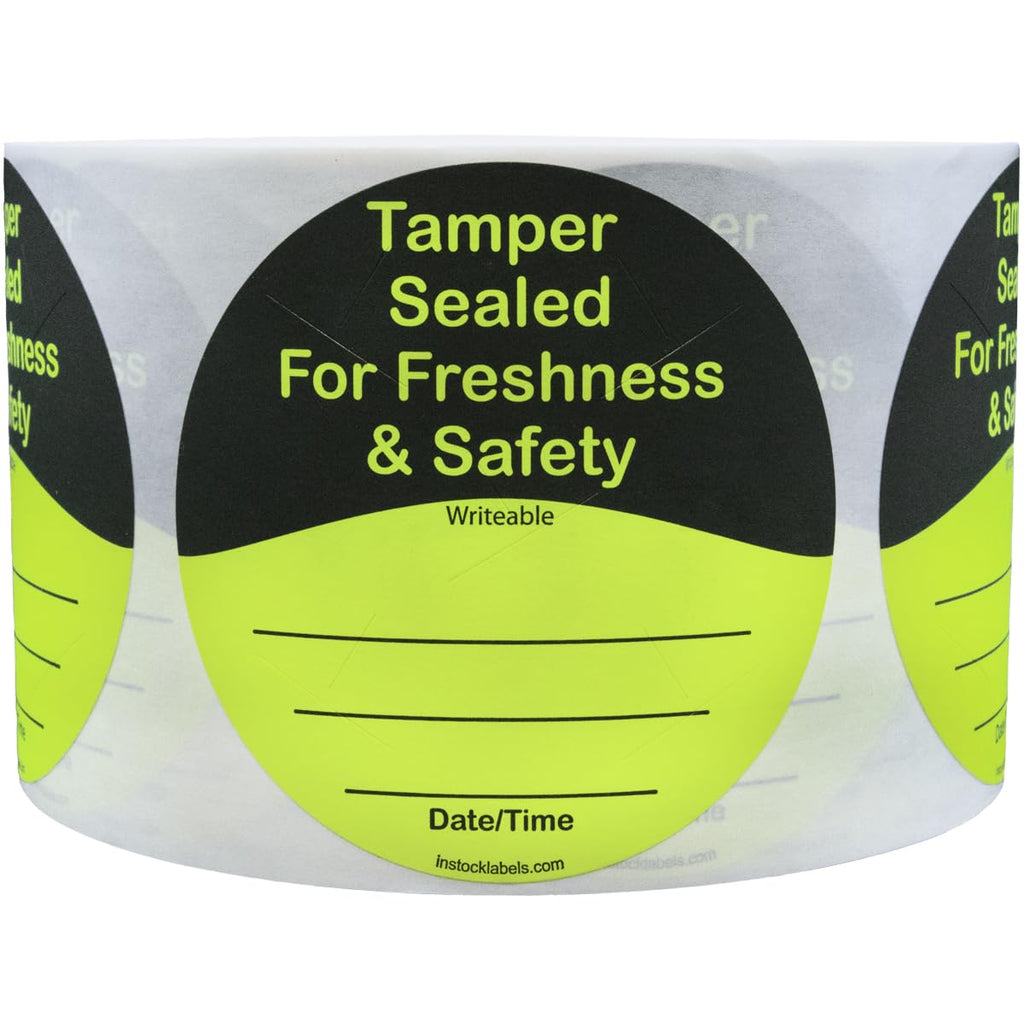 Fluorescent yellow food delivery tamper-evident labels with 3-inch adhesive stickers, 500 total 