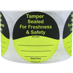 Fluorescent yellow food delivery tamper-evident labels with 3-inch adhesive stickers, 500 total 