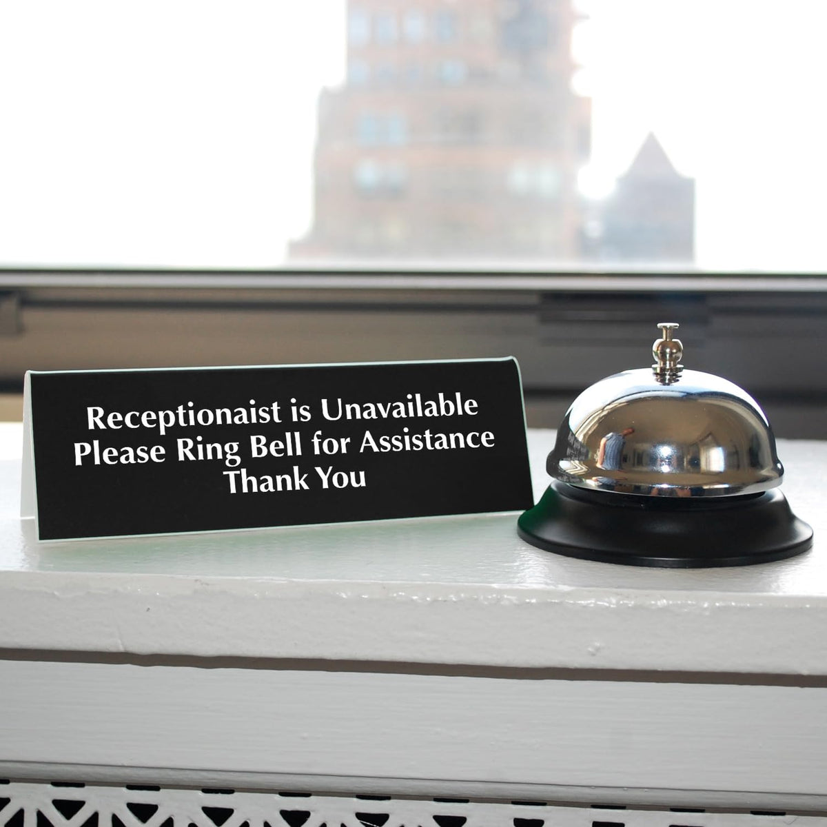 SmartSign "Receptionist is Unavailable, Please Ring Bell for Assistance" Tabletop Tent Sign | 2" x 6" Acrylic