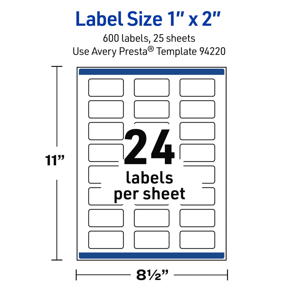 Avery Outdoor Waterproof Rectangle Labels with Sure Feed Technology, 1" x 2", White Film, Print-to-the-Edge, Compatible with Laser Printers, 600 Labels Total