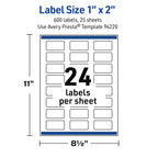 Avery Outdoor Waterproof Rectangle Labels with Sure Feed Technology, 1" x 2", White Film, Print-to-the-Edge, Compatible with Laser Printers, 600 Labels Total