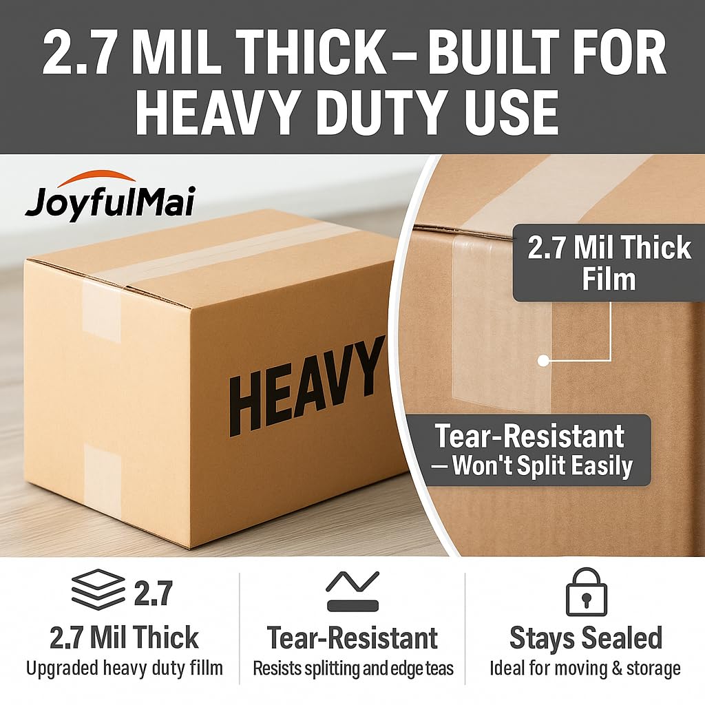 Clear Packing Tape, 6 Rolls 1.88inches Wide, 65 Yards Per Roll, 390 Total Yards Tape for Shipping Packaging Moving Sealing, Thicker Clear Packing Tape, (2.7Mil x 1.88" x 65Yds) 2.7Mil x 1.88" x 65Yds