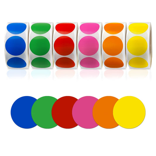 3000 Pieces 1 Inch Round Removable Color-Code Dot Stickers Circle Dots Stickers Label Rolls Label Sticker for Office 500 Pieces/Roll