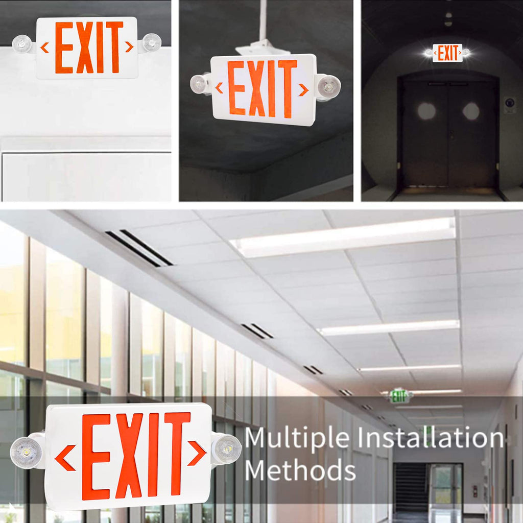 LED Exit Sign with Emergency Lights Dual Exit Lamp, 90 Min Battery Backup White Housing & Red Letter 1 PACK