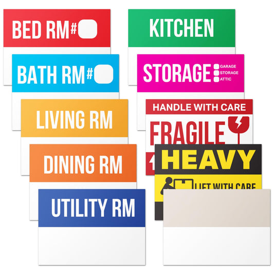 300 PCS Home Moving Labels - Ideal for 1-2 Bedroom Apartments or Condos - 3" x 2" 10 Designs of Color-Coded Moving Stickers w/Write-in Area, Fragile & Heavy Label 300 Labels