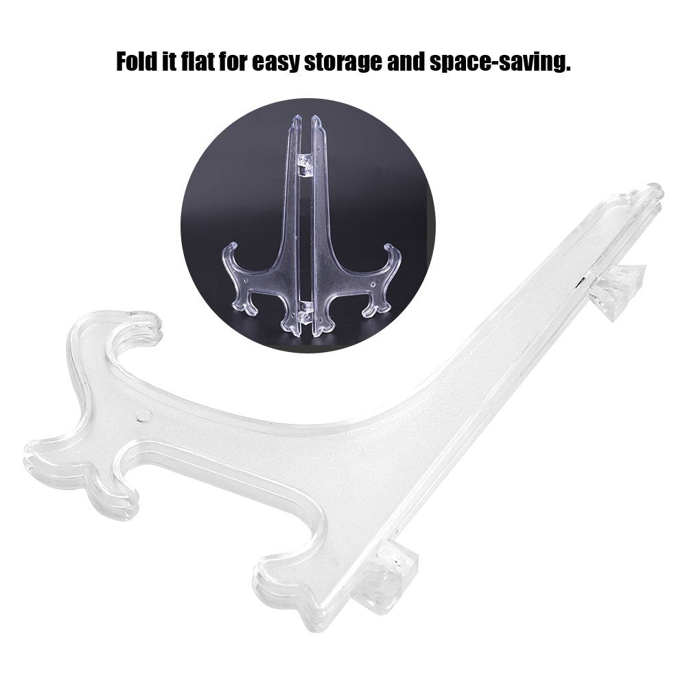 10pcs Clear Plastic Plate Holders, Foldable Adjustable Display Stand for Plates Picture Frames Dinnerware, with Support Stable Hook (17.5cm) 17.5cm