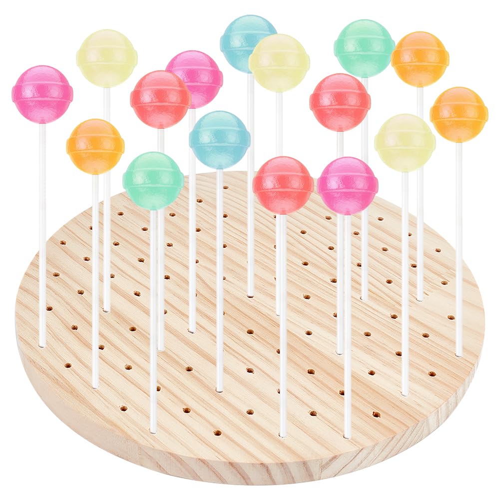 PH PandaHall 90 Holes Wooden Skewer Holder Food Display Stand Kabobs Appetizer Displays Round Fruit Skewers Board Dessert Lollipop Holder for Parties Birthday Barbecues Cocktai Picnic Catering