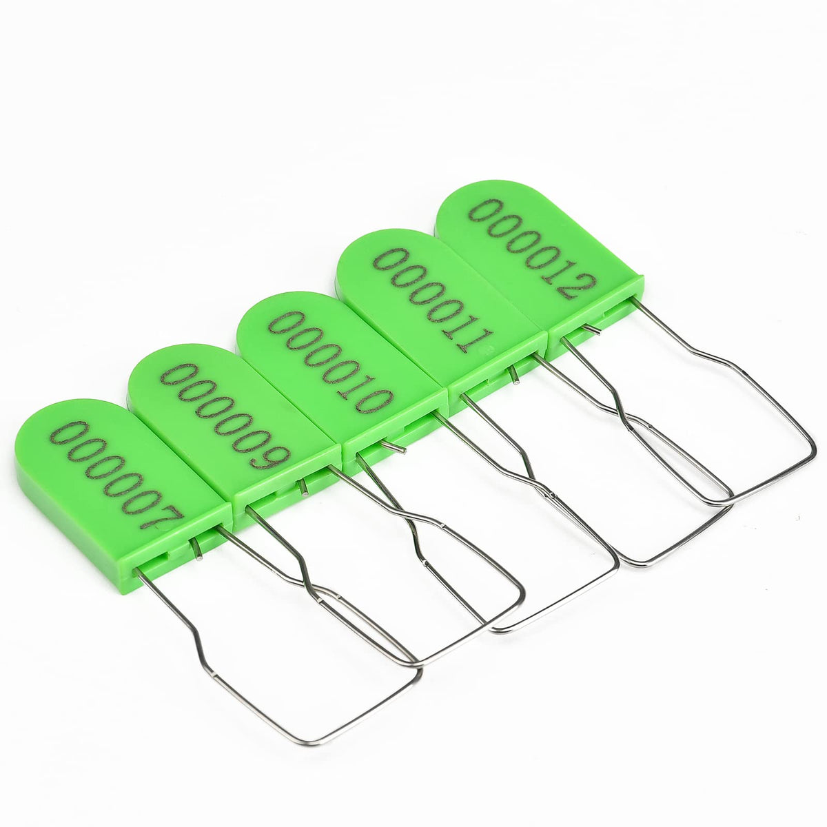 100PCS Plastic Padlock Security Seals Metal Wire Padlocks Electric Meter Lockout Tags Self-Locking Numbered Anti Tamper Seal Tags Green 100 PCS