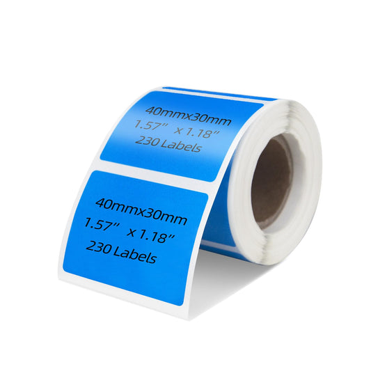 PUQU 40 x 30mm Thermal Sticker Labels, 230 Pcs Blue Direct Rectangular Thermal Printer Stickers, Self-Adhesive Address/Name/Barcode/Price/Shipping Multi-Purpose Roll Sticker Labels Blue/230 Labels 1.58"x1.18"