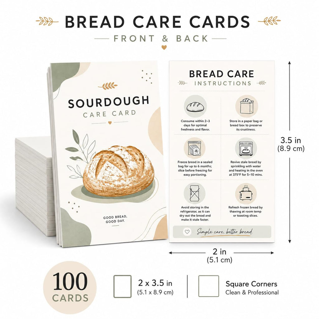 100 Sourdough Bread Care Instruction Cards, 2 x 3.5 in