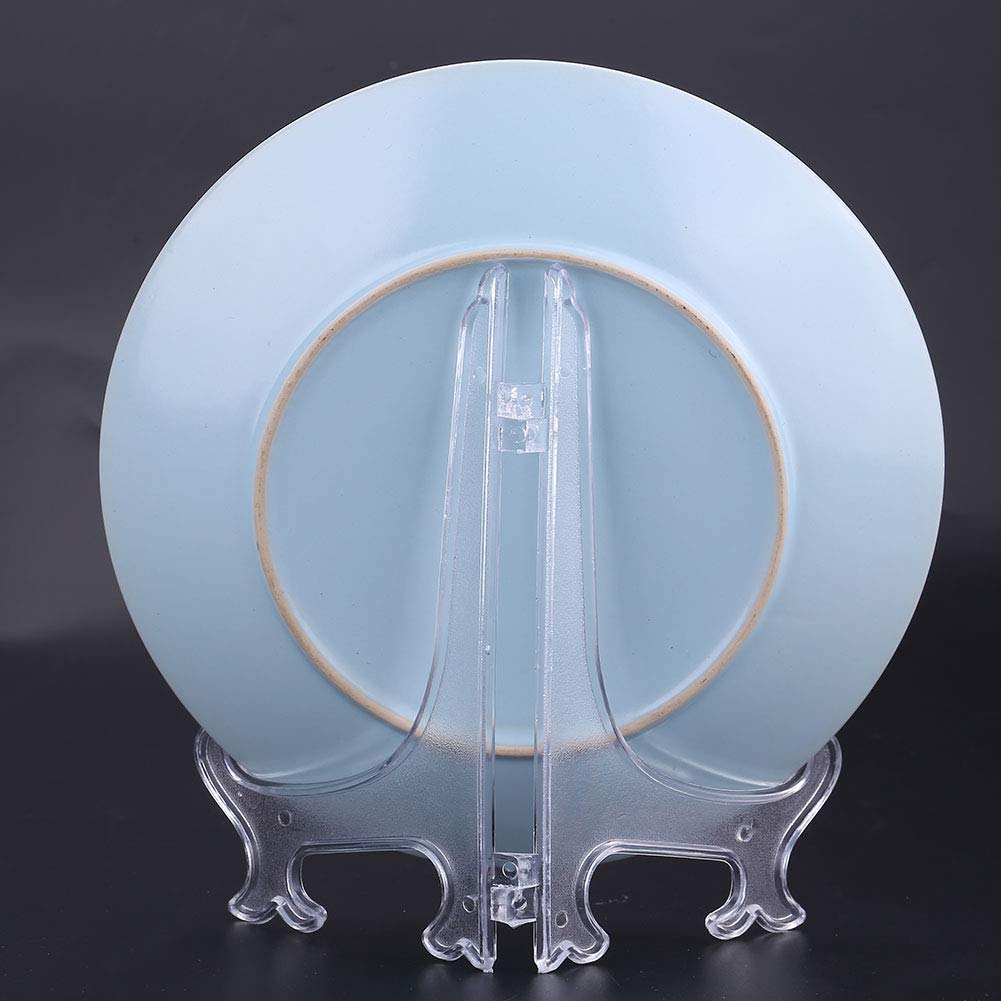 10pcs Clear Plastic Plate Holders, Foldable Adjustable Display Stand for Plates Picture Frames Dinnerware, with Support Stable Hook (17.5cm) 17.5cm