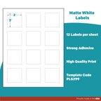 Premium Label Supply White Sticker Square Labels with Bleed – 2" x 2" – Laser/Inkjet Compatible – (12 per Sheet), 100 Sheets – 1,200 Total Adhesive Labels 1,200 Labels