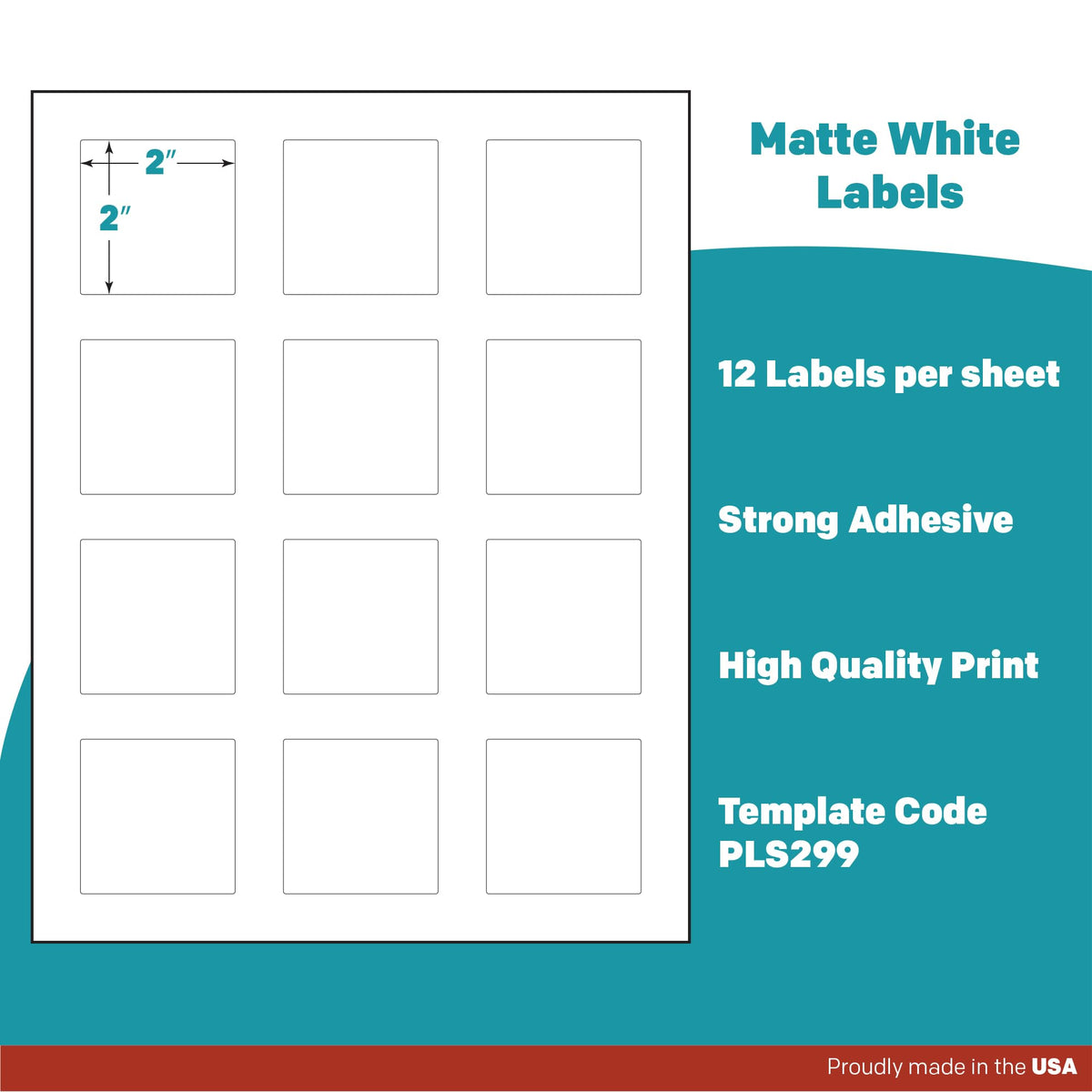 Premium Label Supply White Sticker Square Labels with Bleed – 2" x 2" – Laser/Inkjet Compatible – (12 per Sheet), 100 Sheets – 1,200 Total Adhesive Labels 1,200 Labels