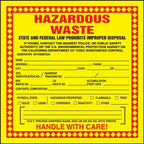 Accuform hazardous waste label with red, black, yellow colors, 6x6 inches, adhesive vinyl, for proper disposal signage, pack of 25.
