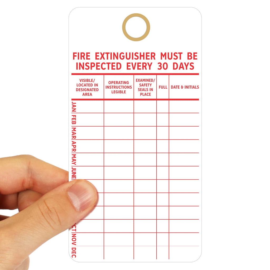 SmartSign “Fire Extinguisher Must Be Inspected Every 30 Days” Monthly Inspection Tags, 5.75 x 3 inch 13 Point Cardstock, Red and White (Pack of 100)