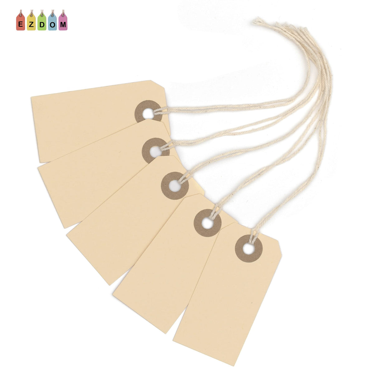 Manila Tags with String Attached - #1, 2 3/4” x 1 3/8” Box of 250 Small Blank 13pt Paper Tags with Hole and Strings Attached, Small Labels with Strings