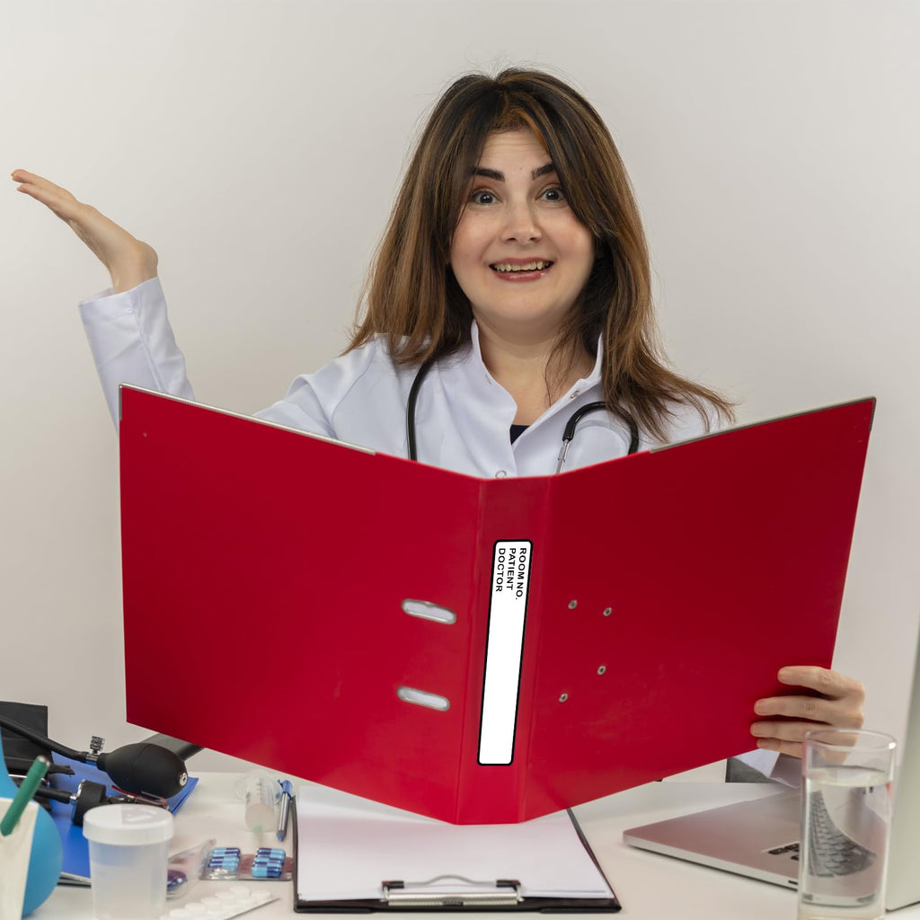 Set of 200 DLUGOPIS medical record binder spine stickers with adhesive labels for patient charts and medical storage bins.