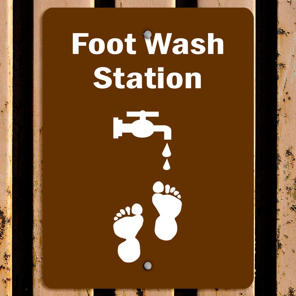 Aluminum Vertical Metal Sign Multiple Sizes Foot Wash Station Activity Park Brown Workplace All Over Weatherproof Street 9x12Inches