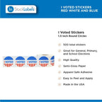Red, white, and blue I Voted circle stickers, 1.5-inch round color-coding labels by , pack of 500