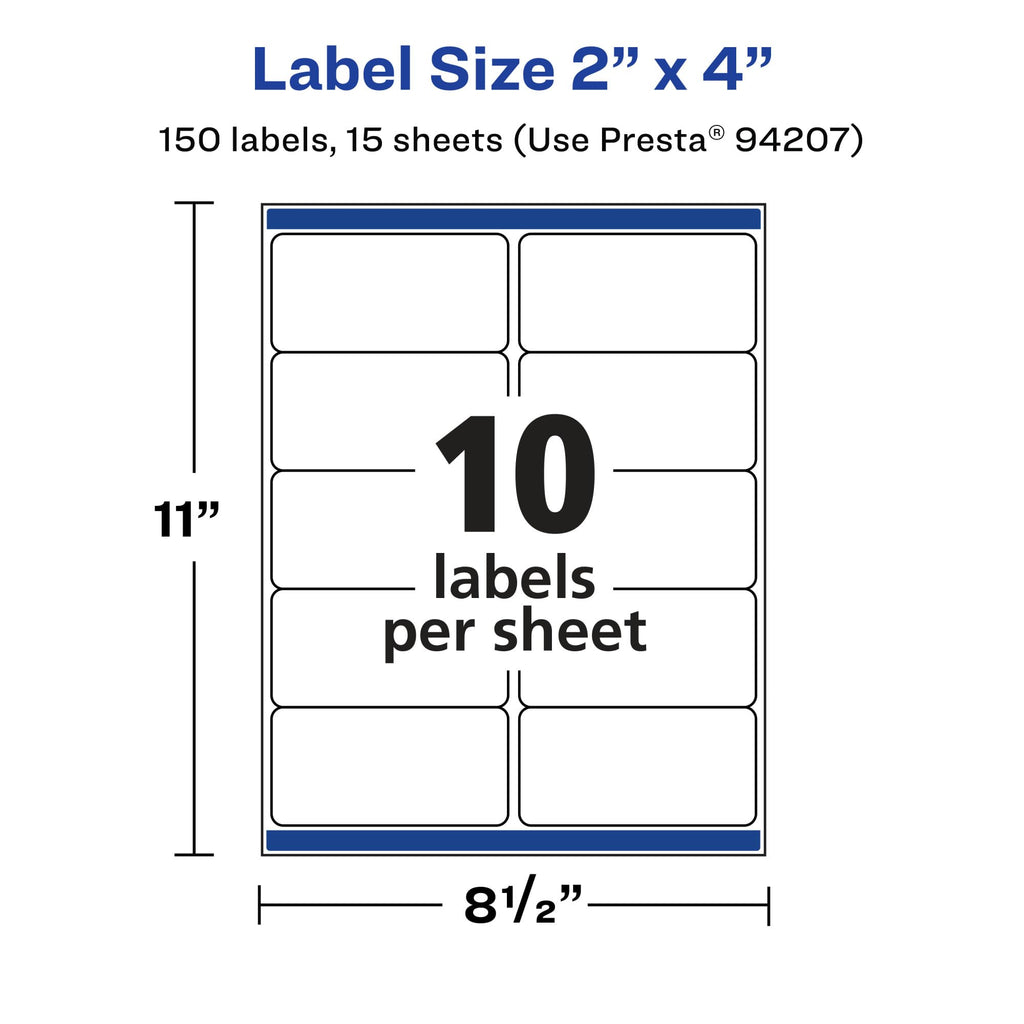 Avery Matte White Removable Rectangle Labels, Sure Feed Technology, 2" x 4", 150 Removable Labels, Laser/Inkjet Printable 150 Count