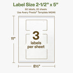 Avery® Printable Rectangle Hemp Labels, Sure Feed® Technology, 2-1/2" x 5", Off-White, Print-to-the-Edge, Laser & Inkjet Compatible, 60 Total, Great for Product Branding, Packaging, and More 60 Labels